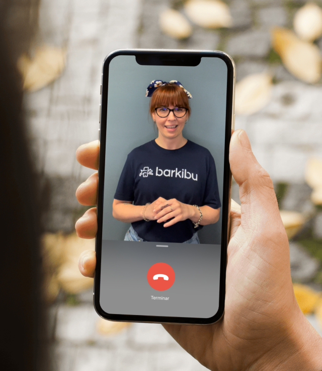 Un usuario habla por videollamada con una veterinaria de Barkibu a través del móvil